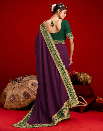 Dark Purple Vichitra Silk Sequence Embroidery Lace Saree