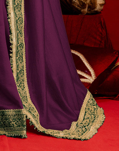Dark Purple Vichitra Silk Sequence Embroidery Lace Saree