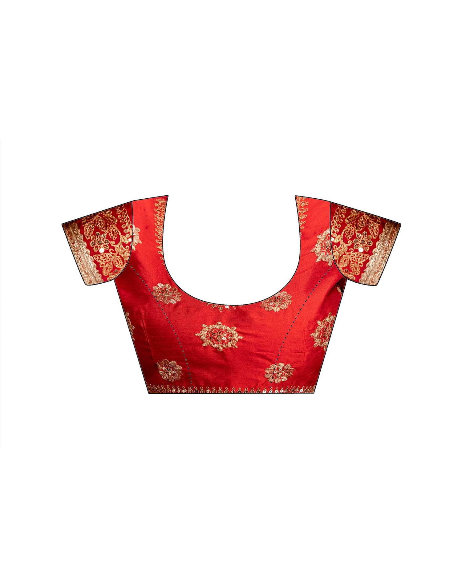 Dark Peach Vichitra Silk Sequence Embroidery Lace Saree
