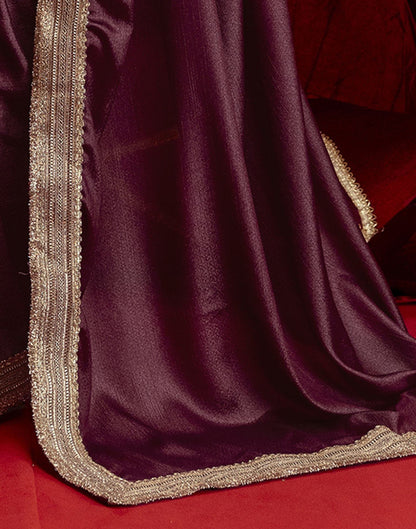 Dusty Wine Chinnon Silk Gota Lace Saree