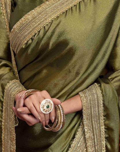 Mehandi Green Chinnon Silk Gota Lace Saree