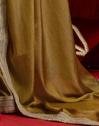 Mustard Green Chinnon Silk Gota Lace Saree
