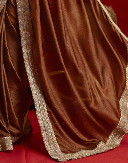 Brown Chinnon Silk Gota Lace Saree