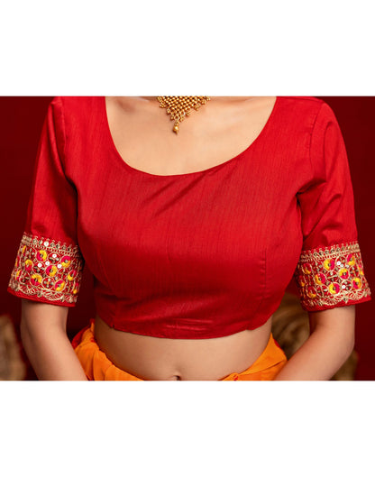 Orange Georgette Bandhani Printed Lace Saree