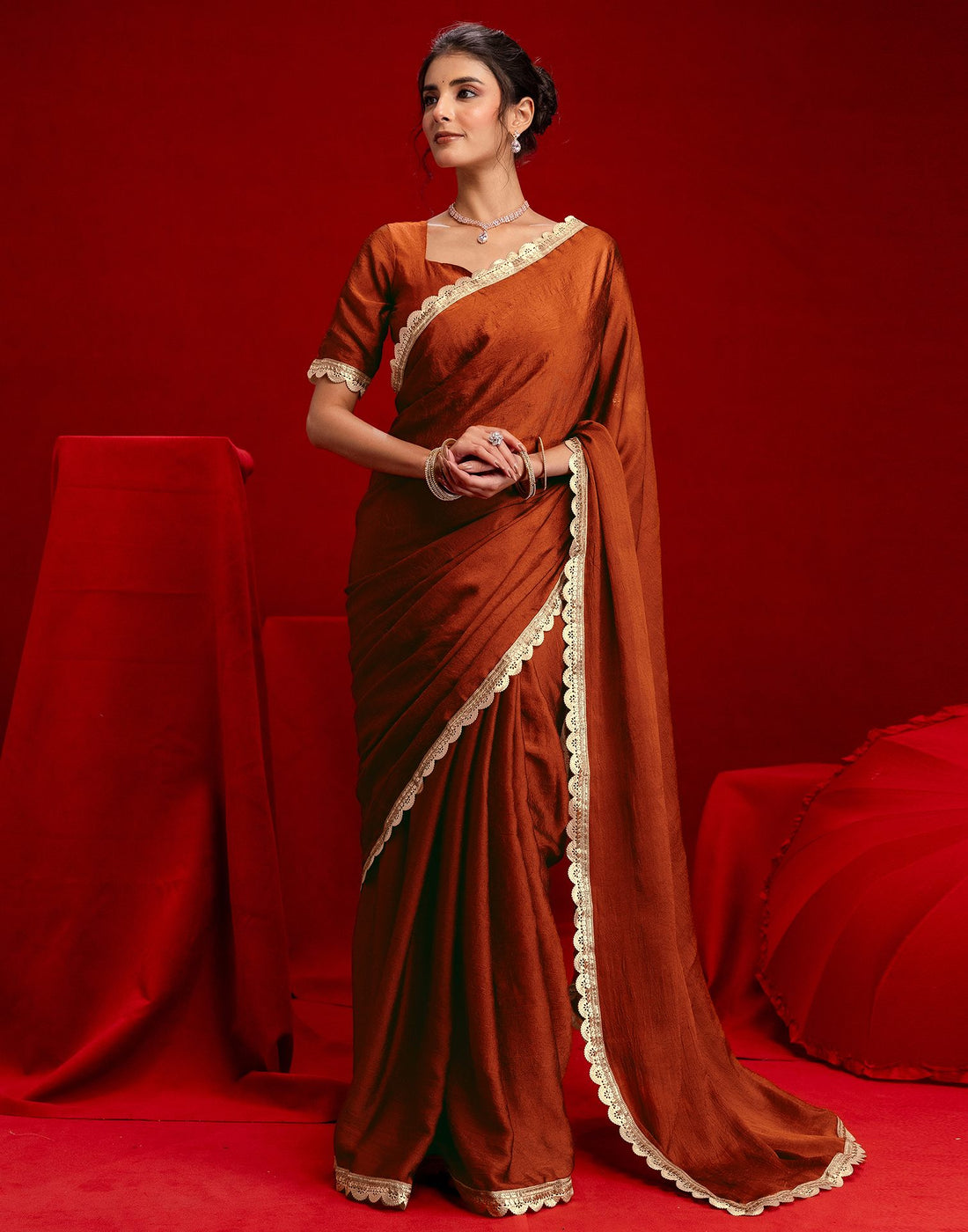 Rust Crush Silk Lace Saree