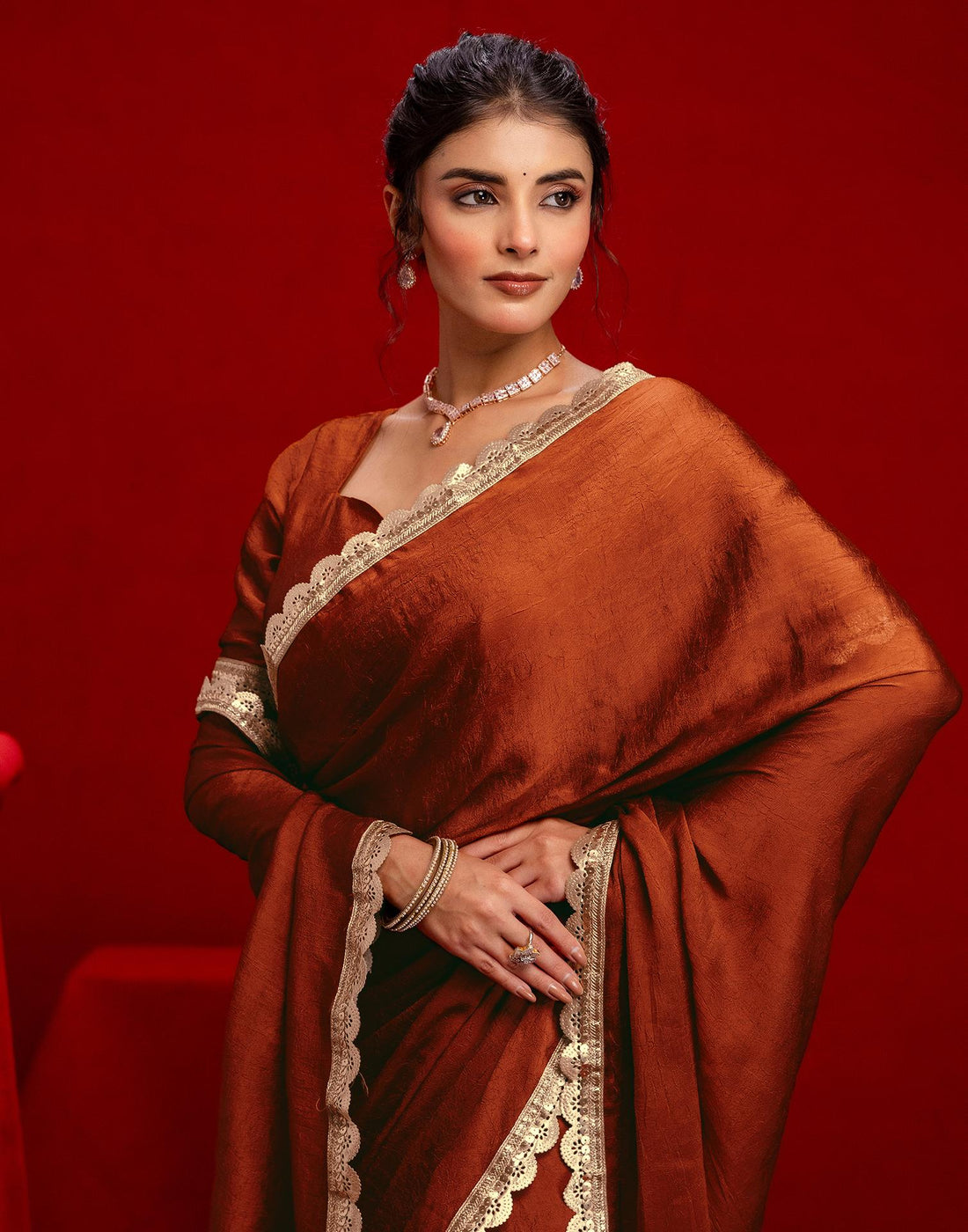 Rust Crush Silk Lace Saree