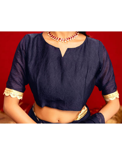 Navy Blue Crush Silk Lace Saree