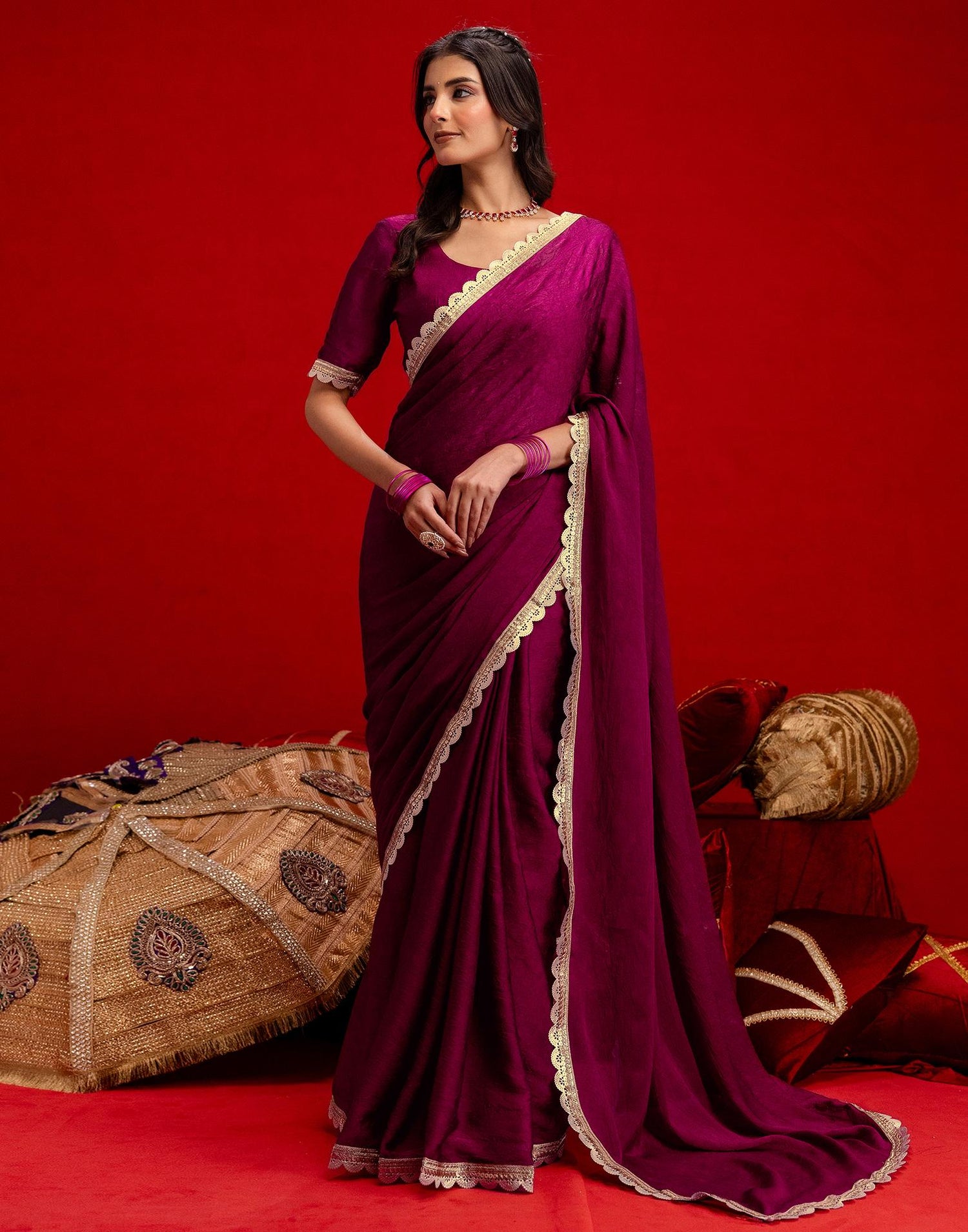 Magenta Crush Silk Lace Saree