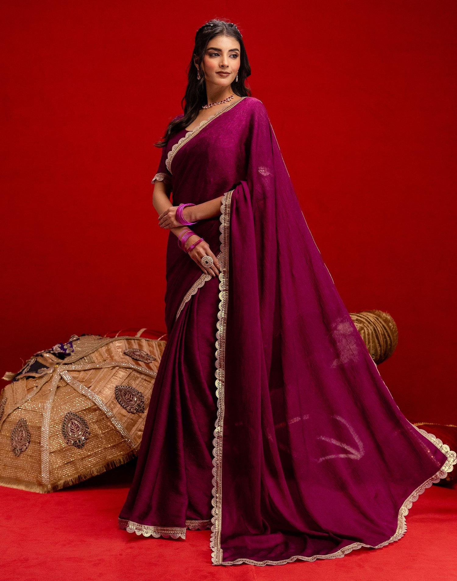 Magenta Crush Silk Lace Saree