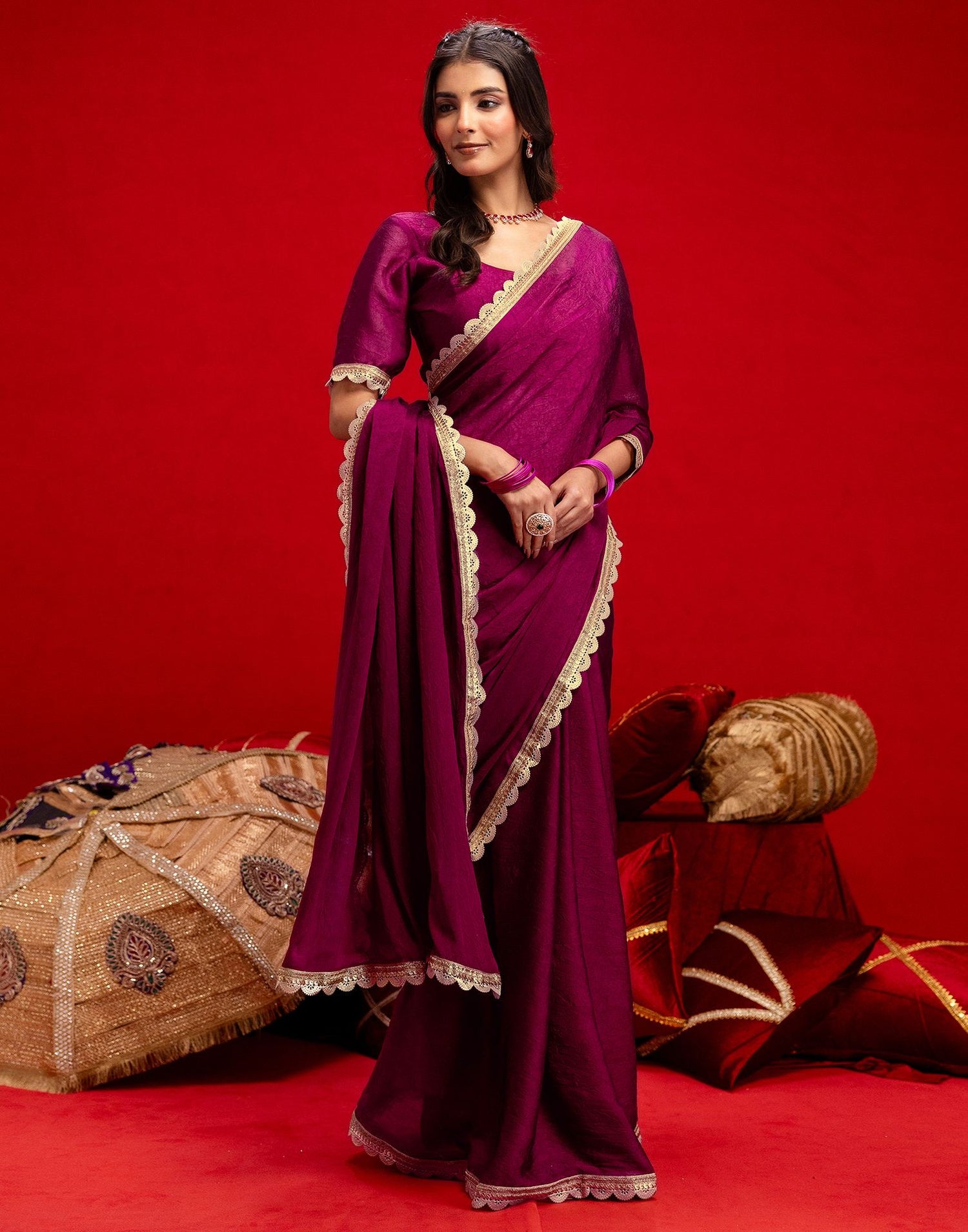 Magenta Crush Silk Lace Saree