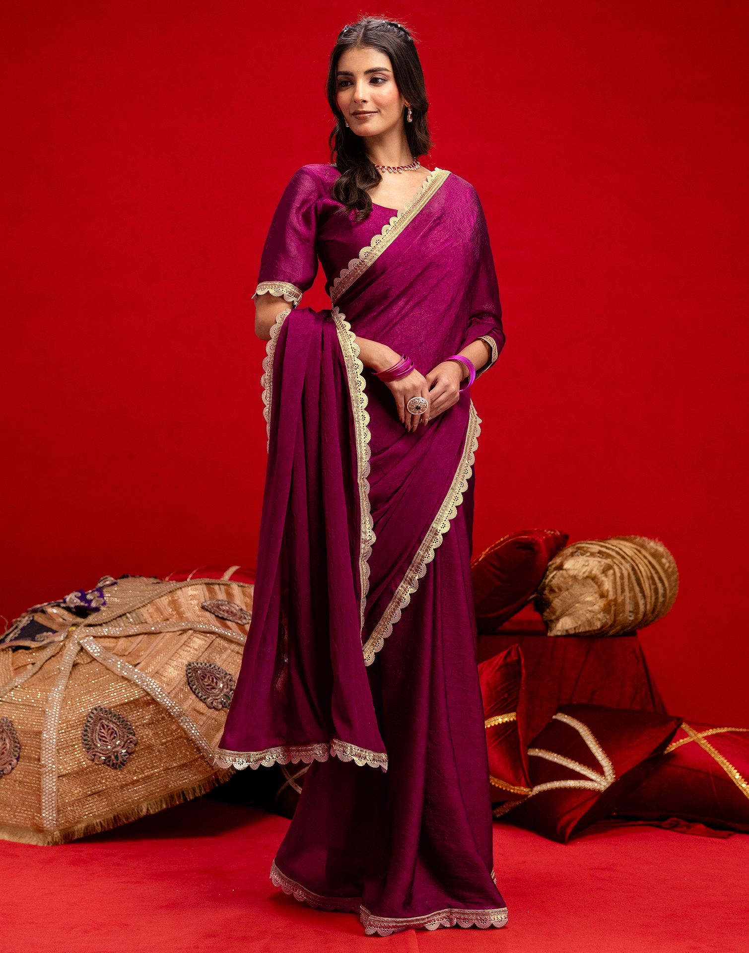 Magenta Crush Silk Lace Saree