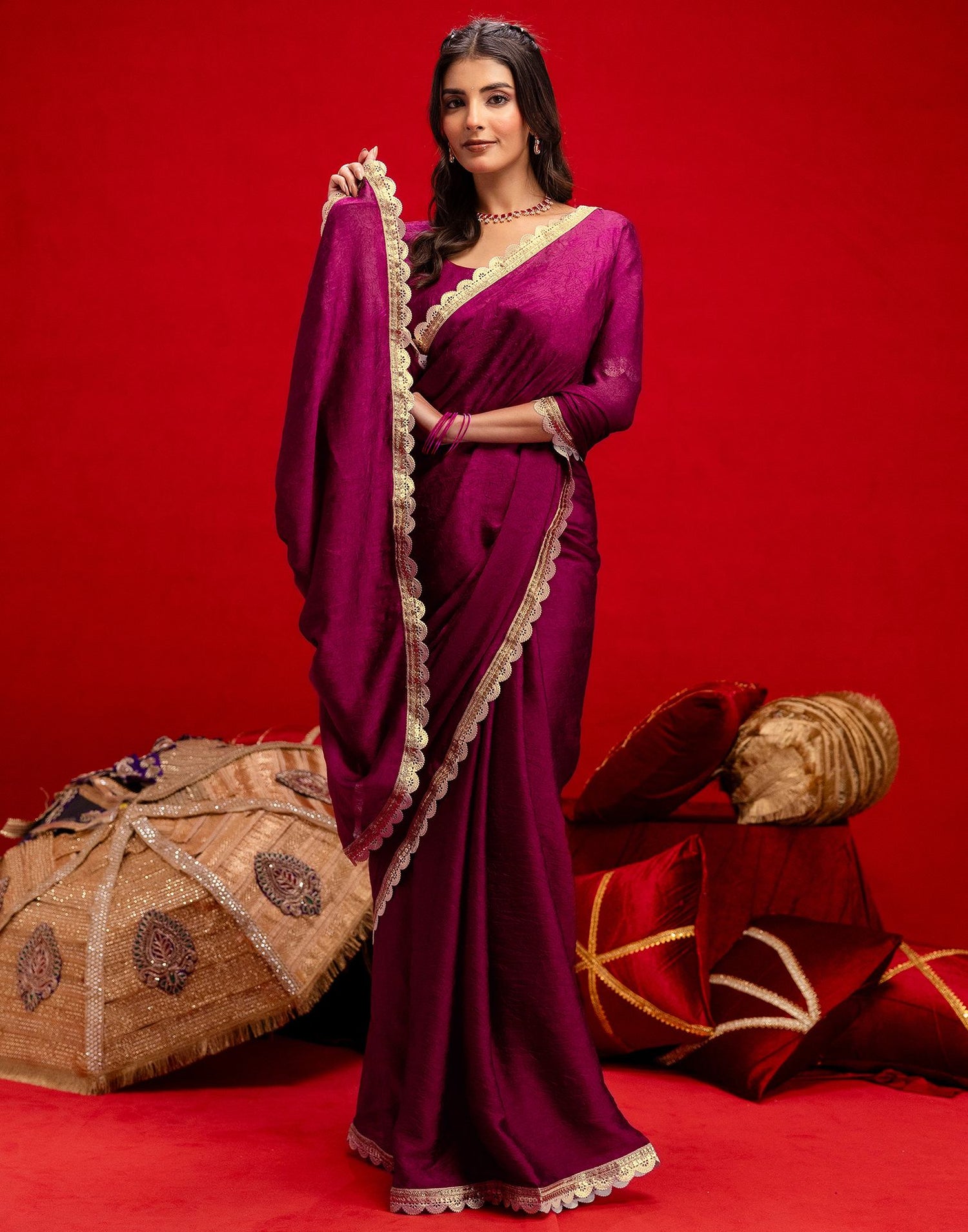 Magenta Crush Silk Lace Saree