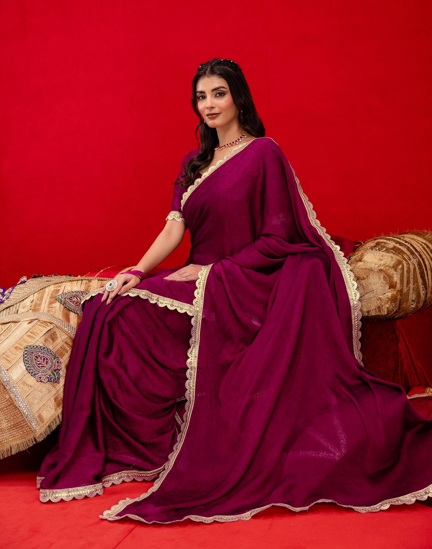 Magenta Crush Silk Lace Saree