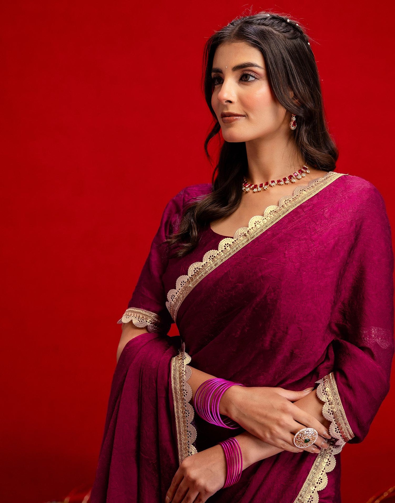 Magenta Crush Silk Lace Saree