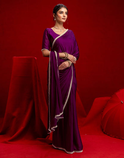 Wine Crush Silk Pearl Lace Saree