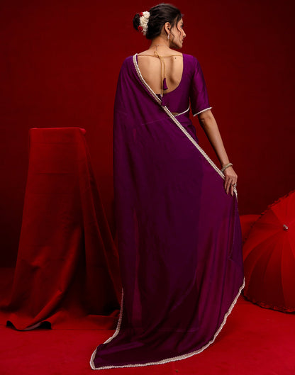 Wine Crush Silk Pearl Lace Saree