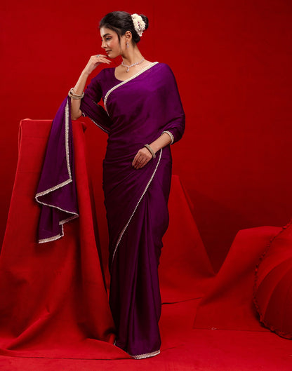 Wine Crush Silk Pearl Lace Saree