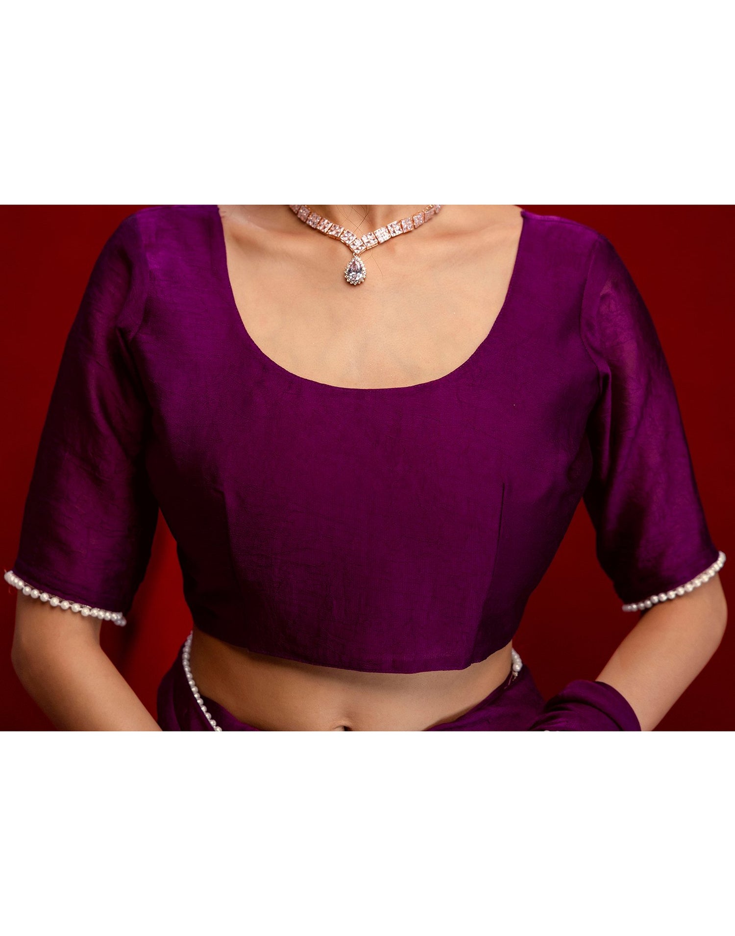 Wine Crush Silk Pearl Lace Saree