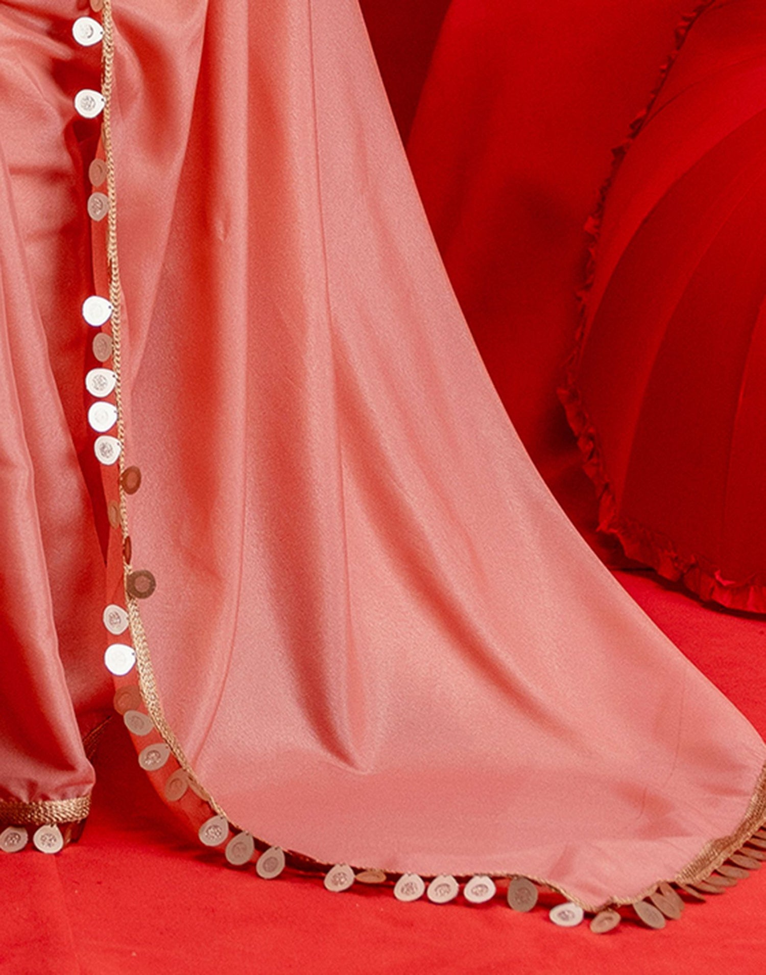Dusty Peach Shimmer Lace Saree