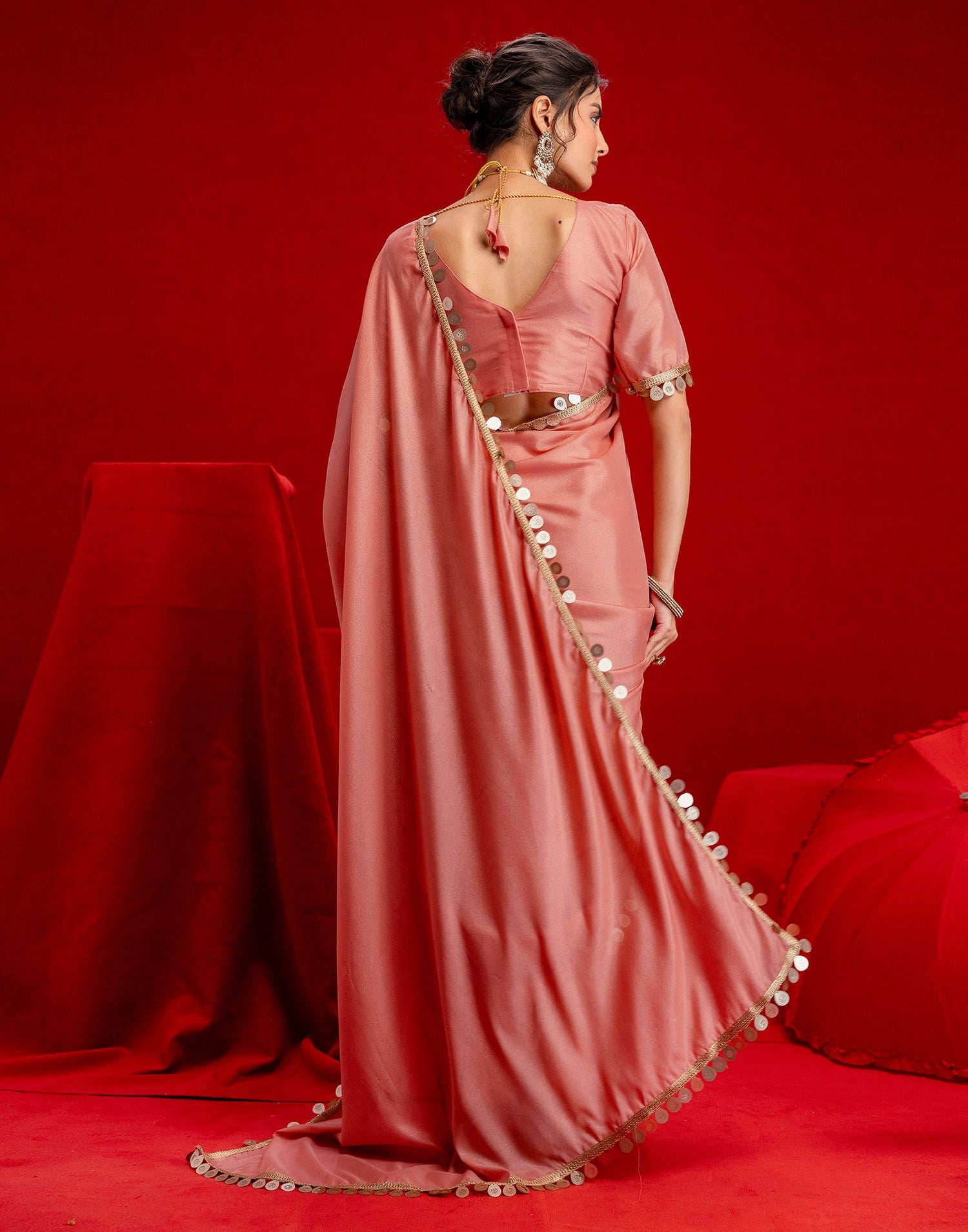 Dusty Peach Shimmer Lace Saree