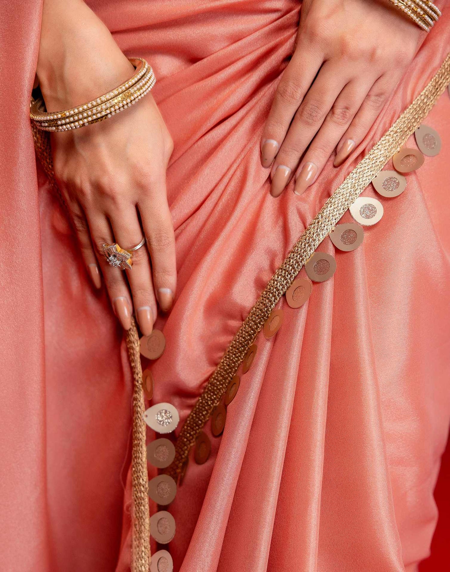 Dusty Peach Shimmer Lace Saree