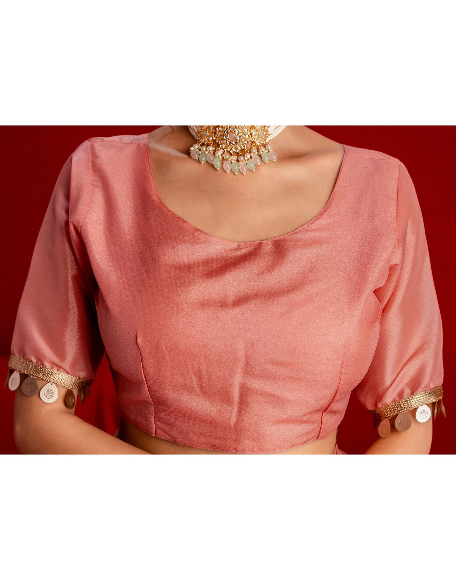 Dusty Peach Shimmer Lace Saree