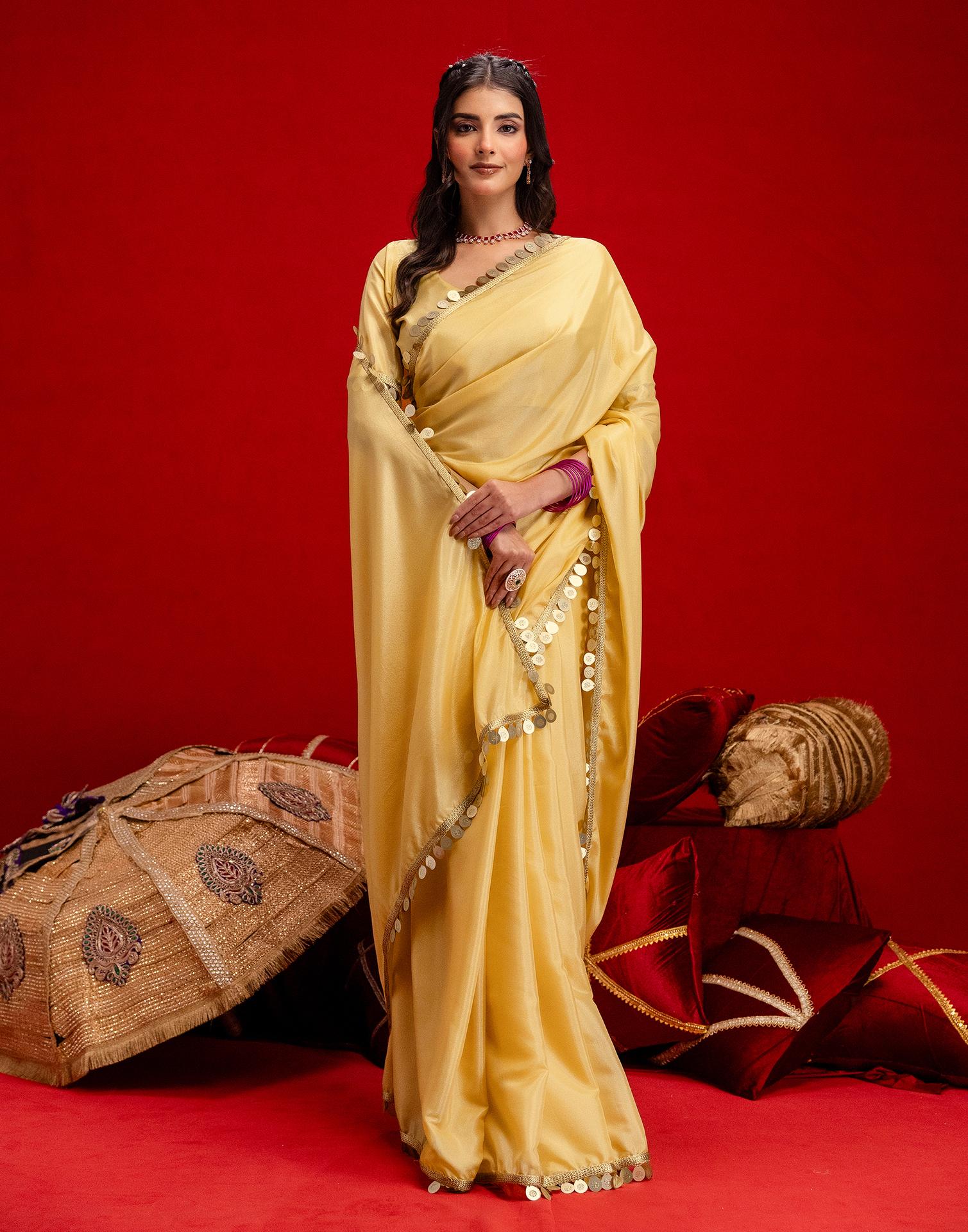 Dusty Golden Shimmer Lace Saree