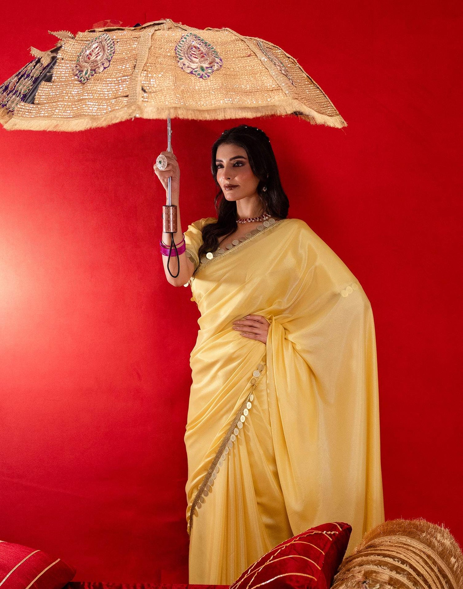 Dusty Golden Shimmer Lace Saree