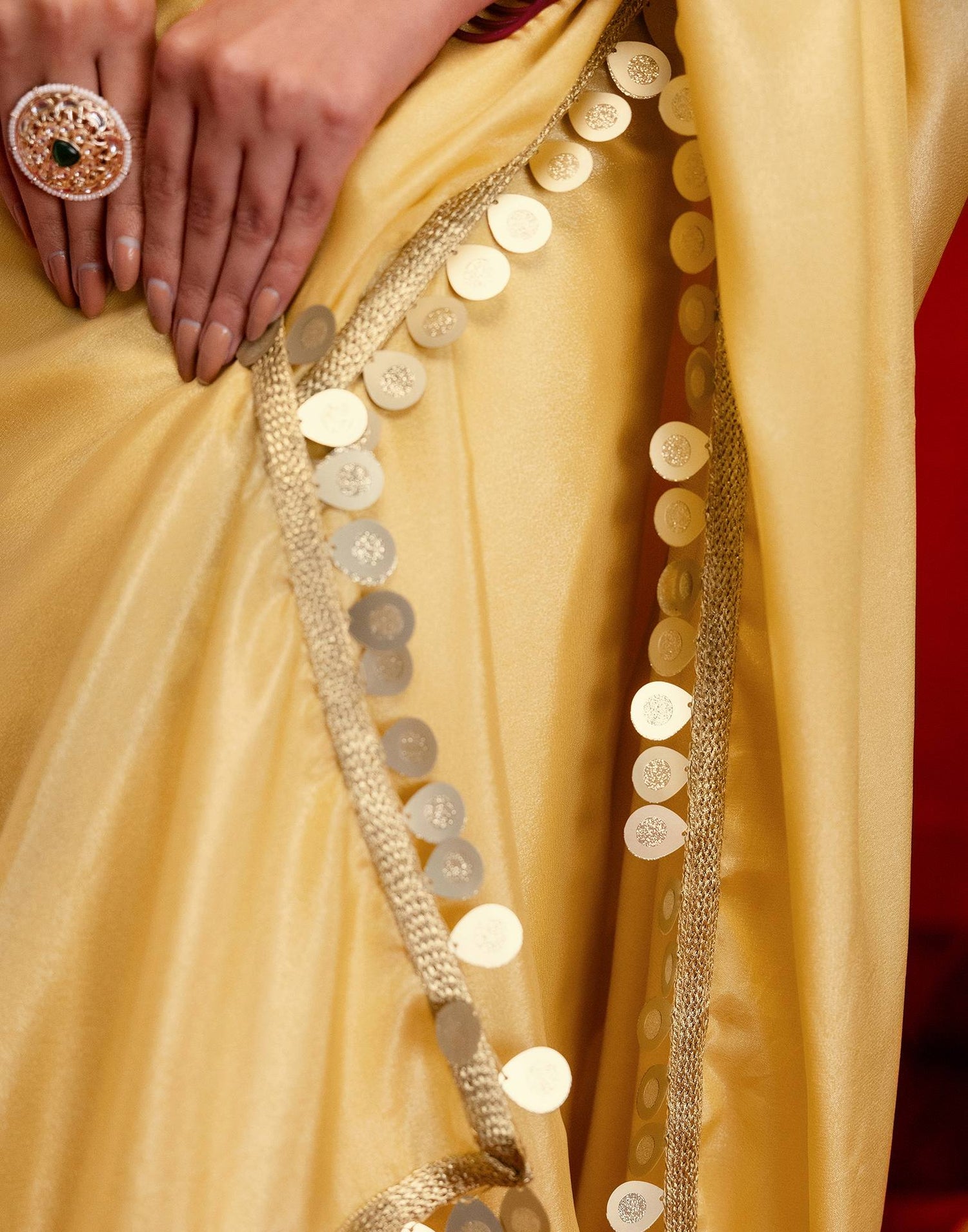 Dusty Golden Shimmer Lace Saree