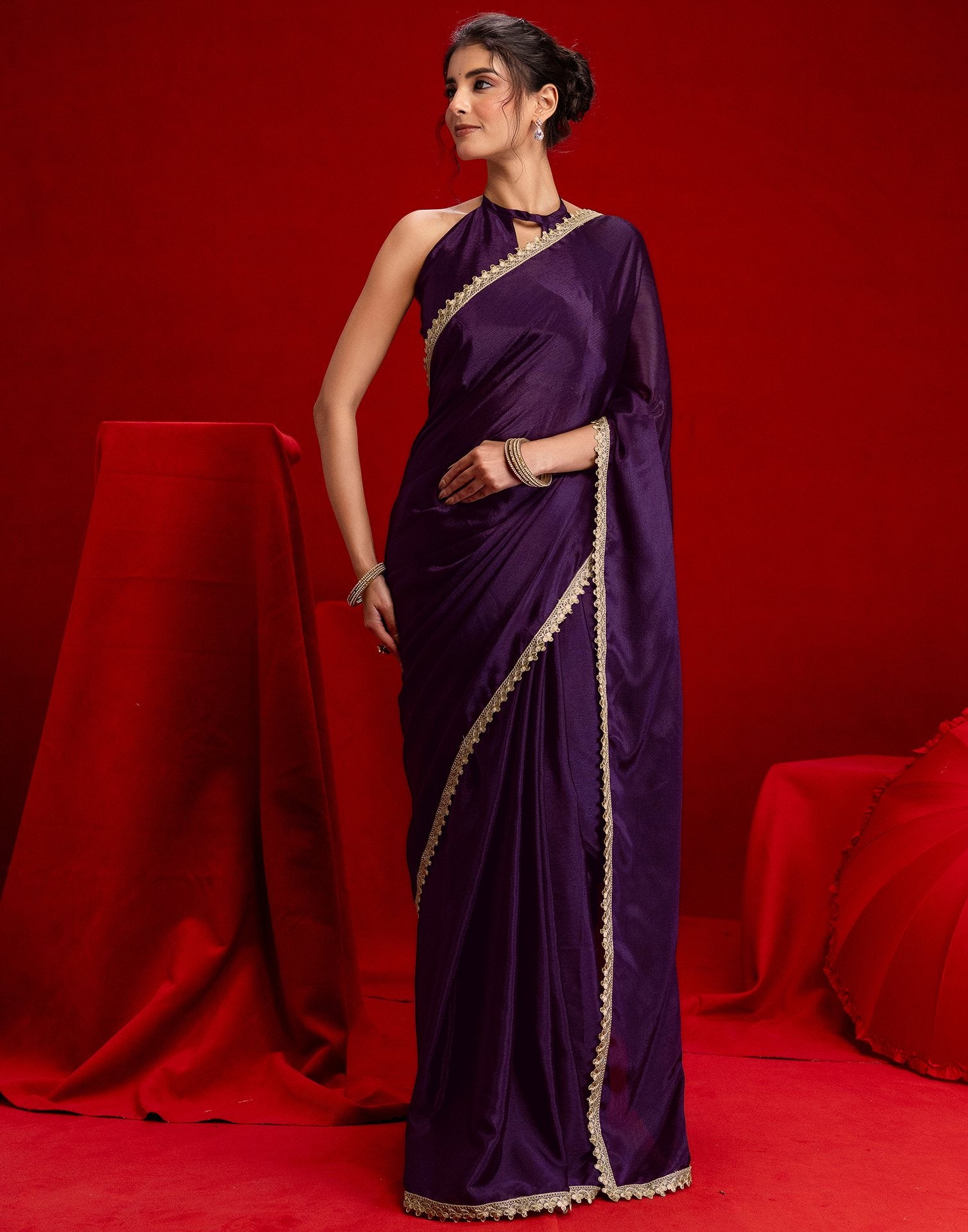 Dark Purple Chinon Lace Saree