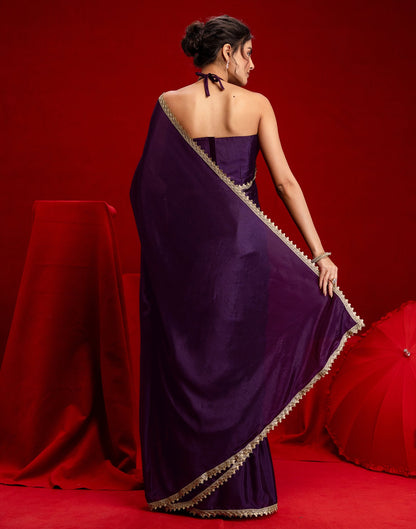 Dark Purple Chinon Lace Saree