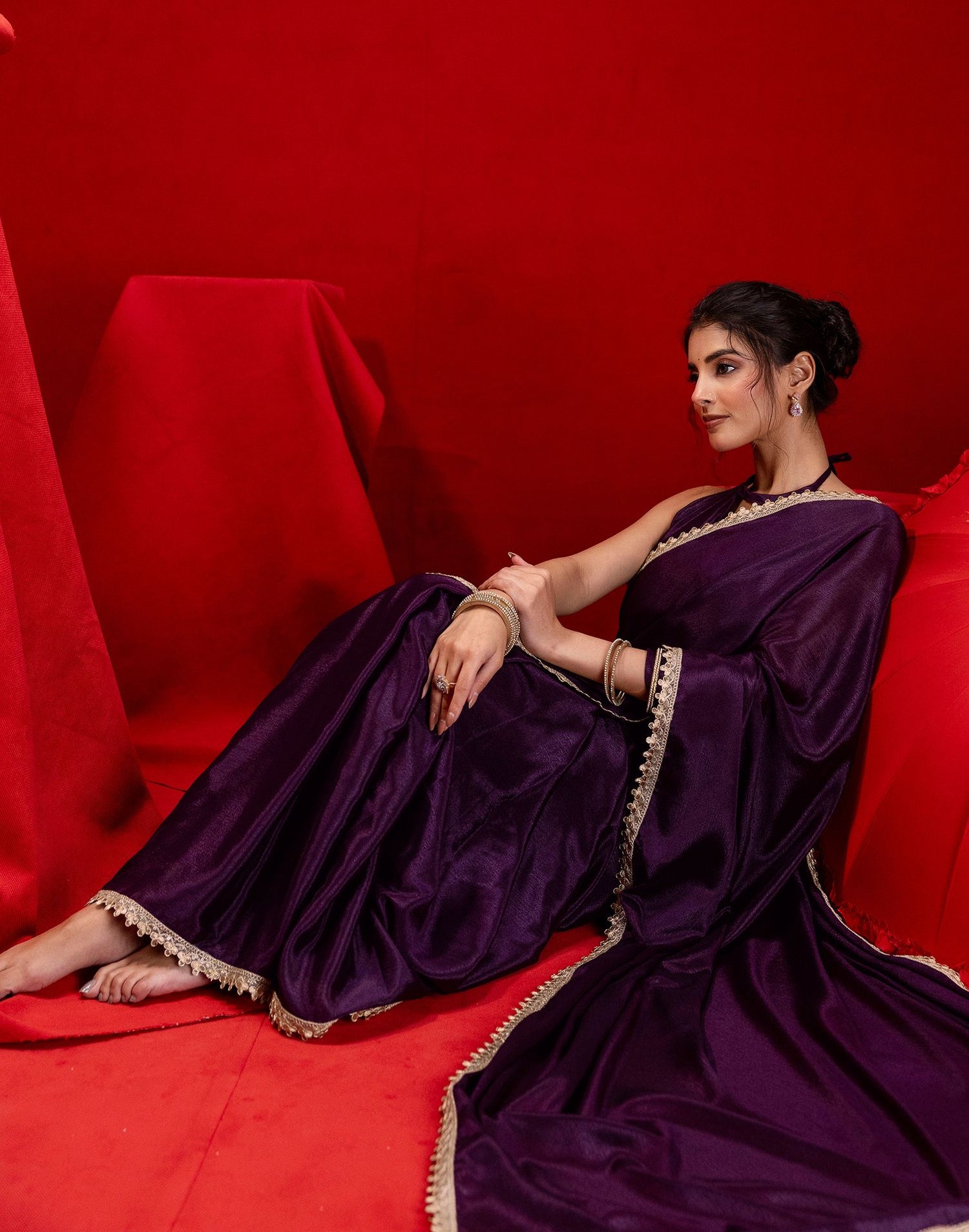 Dark Purple Chinon Lace Saree