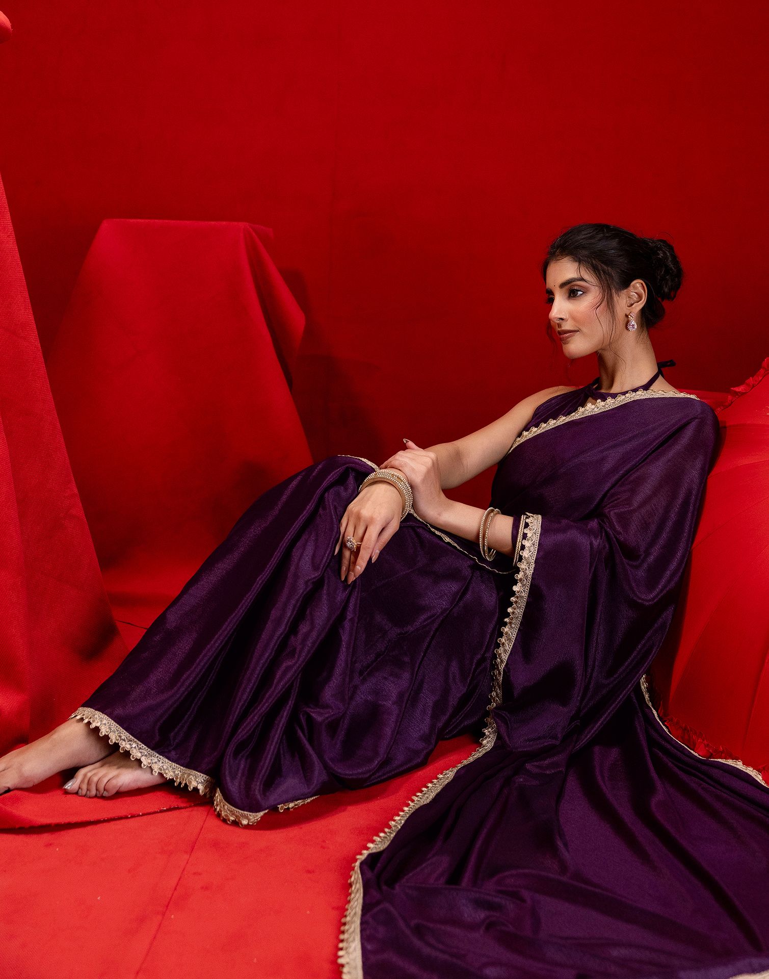 Dark Purple Chinon Lace Saree
