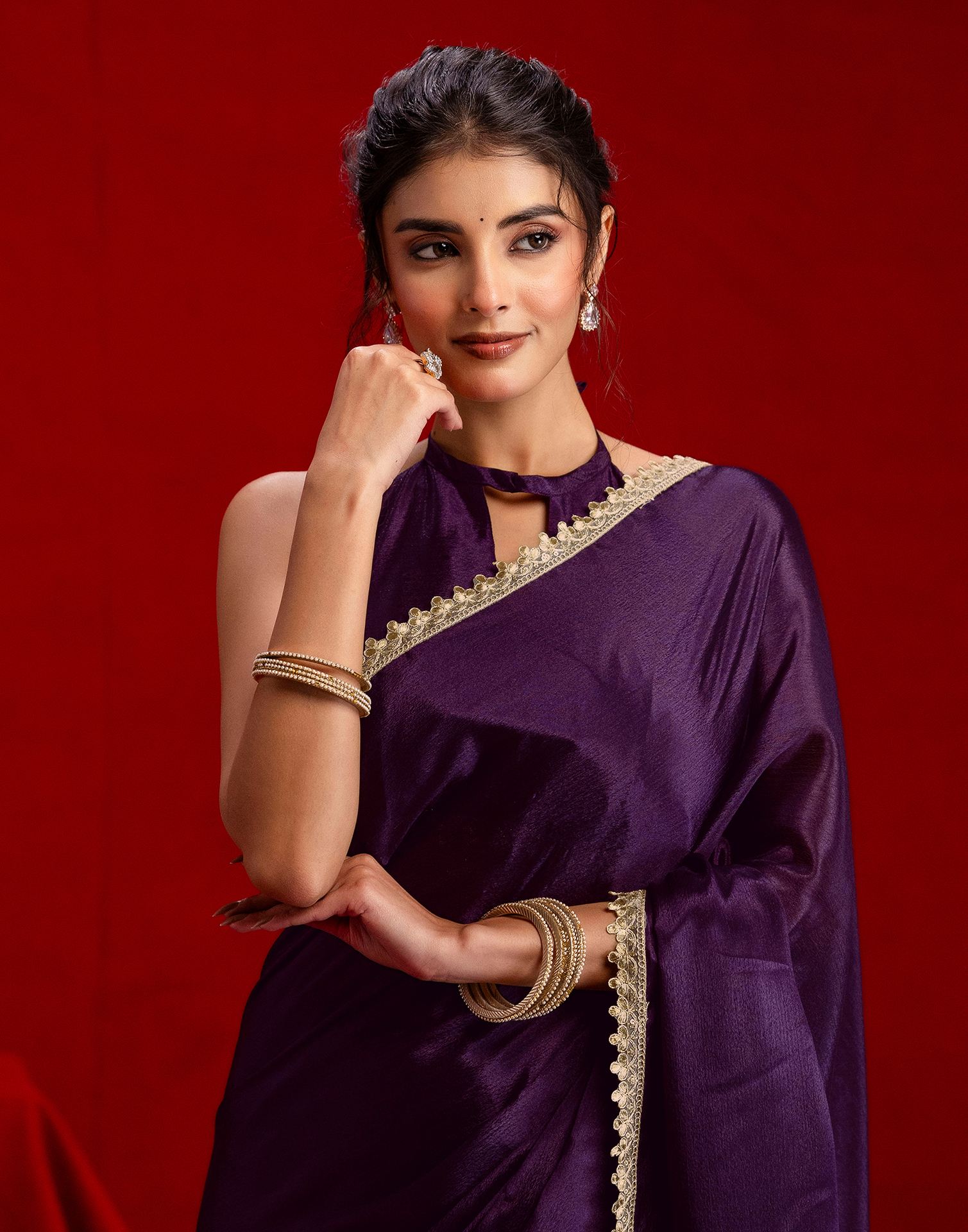 Dark Purple Chinon Lace Saree
