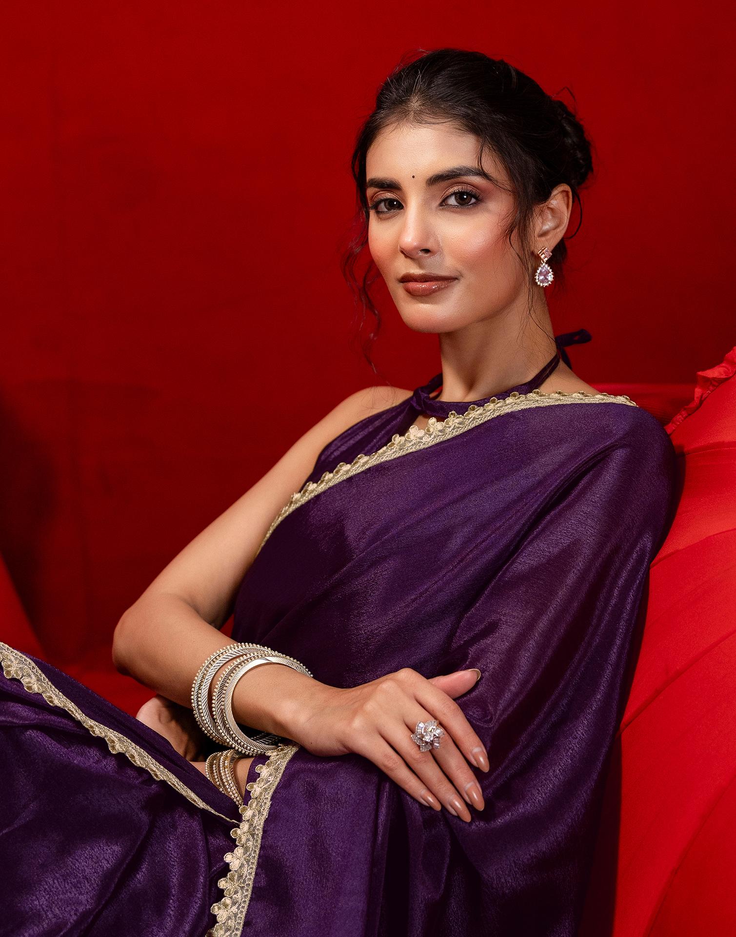 Dark Purple Chinon Lace Saree