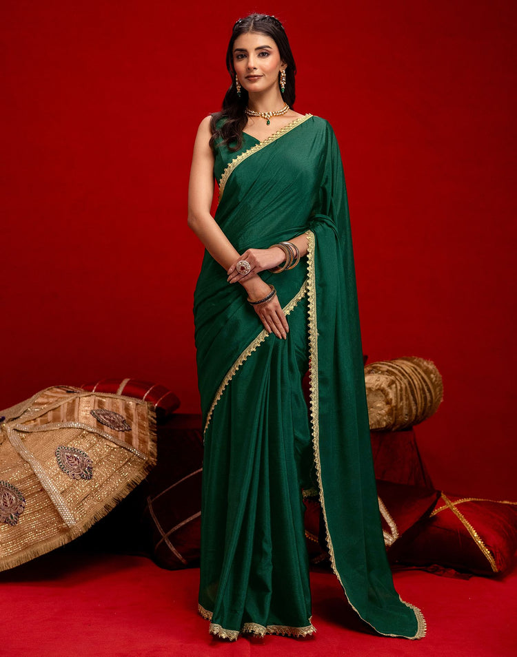 Dark Green Chinon Lace Saree