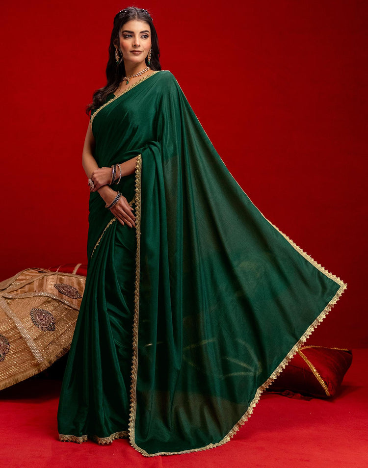 Dark Green Chinon Lace Saree