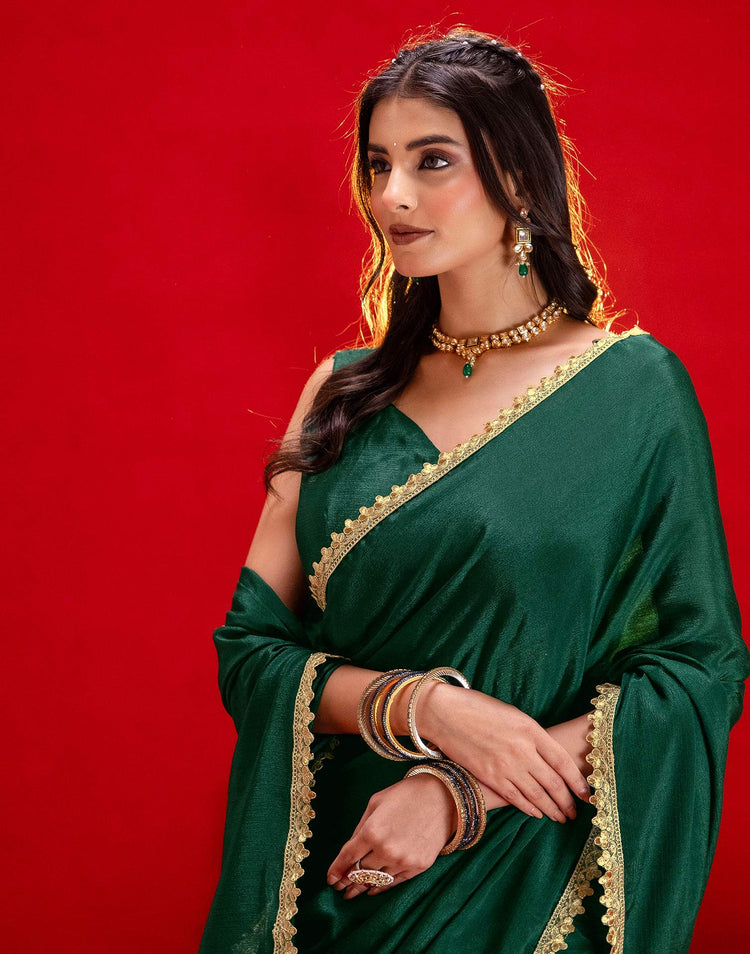 Dark Green Chinon Lace Saree