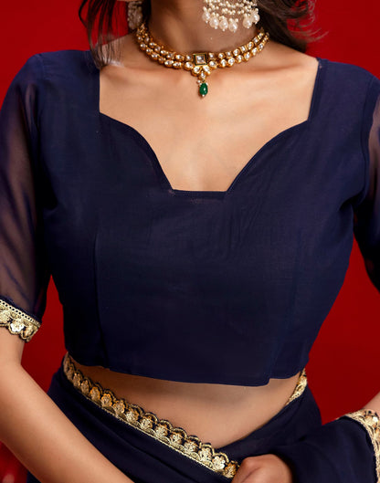 Navy Blue Georgette Sequence Embroidery Lace Saree