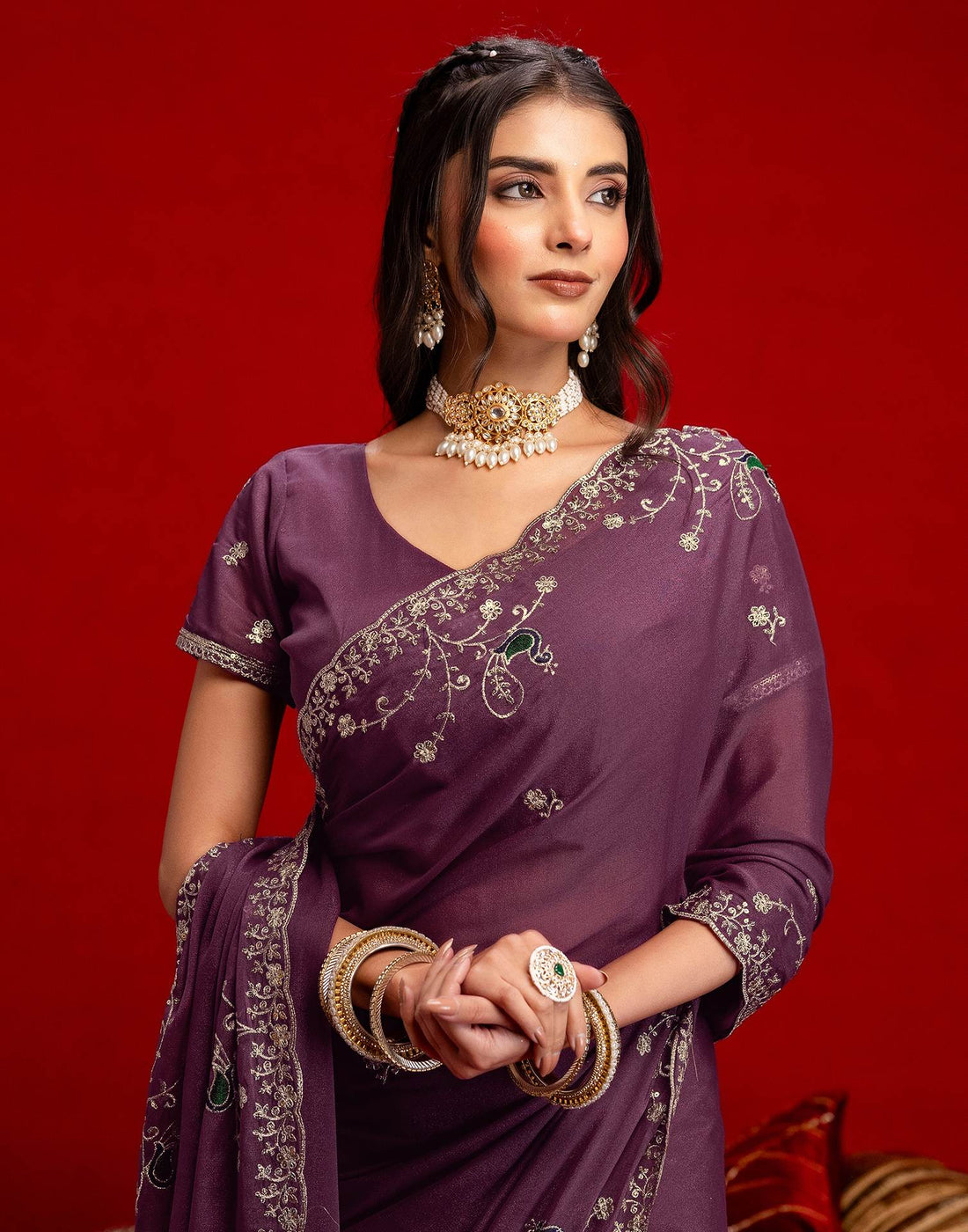 Mauve Shimmer Sequence Embroidery Saree