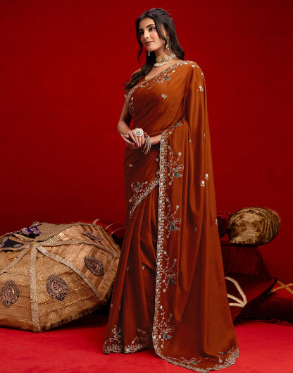 Rust Shimmer Sequence Embroidery Saree