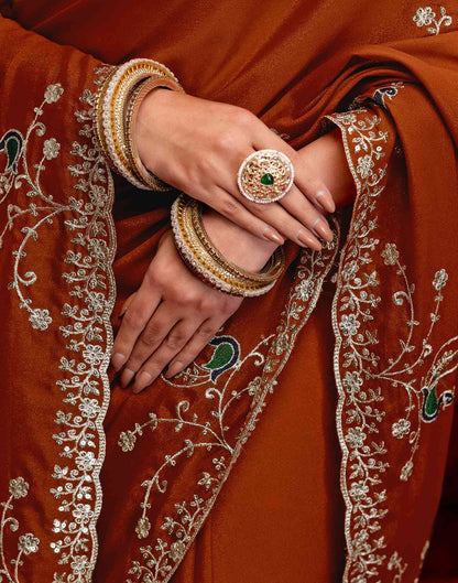 Rust Shimmer Sequence Embroidery Saree