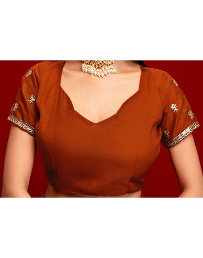 Rust Shimmer Sequence Embroidery Saree