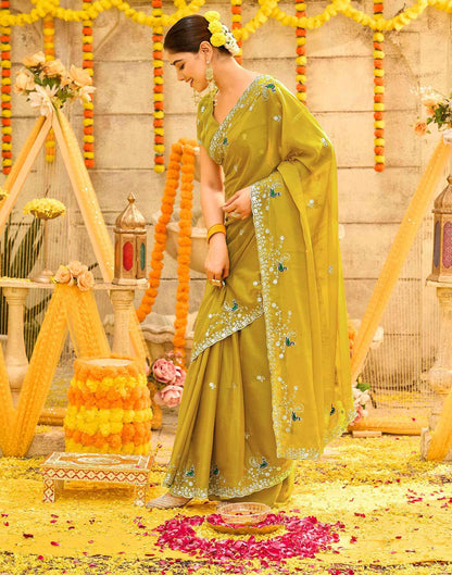 Mustard Yellow Shimmer Sequence Embroidery Saree