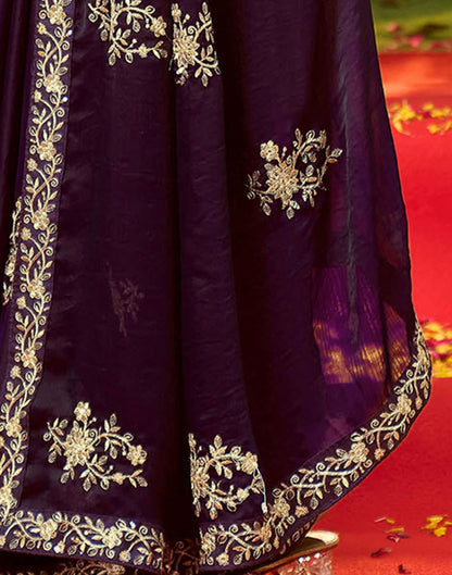 Wine Chiffon Sequence Embroidery Saree