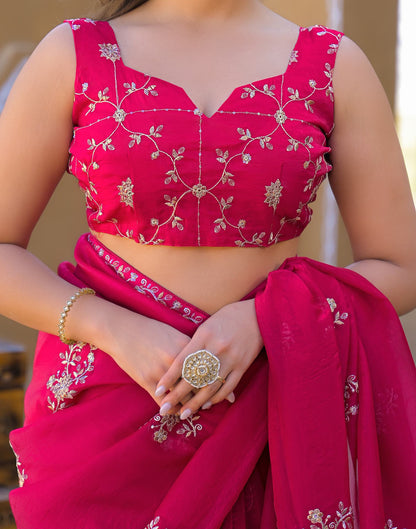 Dark Pink Chiffon Sequence Embroidery Saree