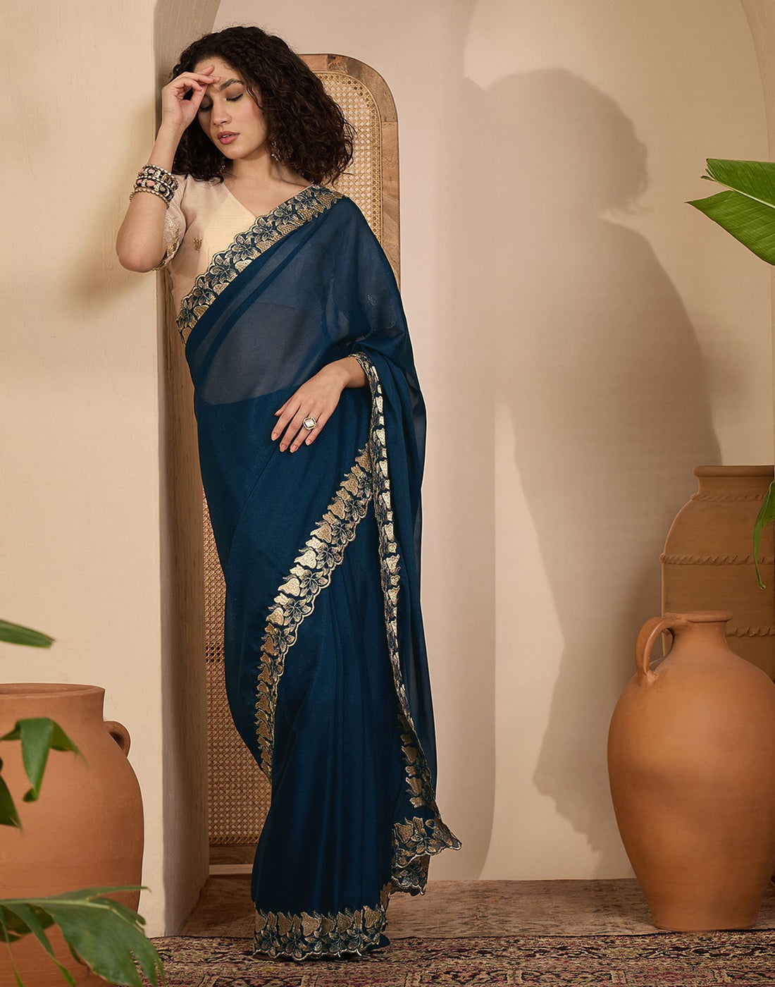 Navy Blue Shimmer Sequence Embroidery Saree