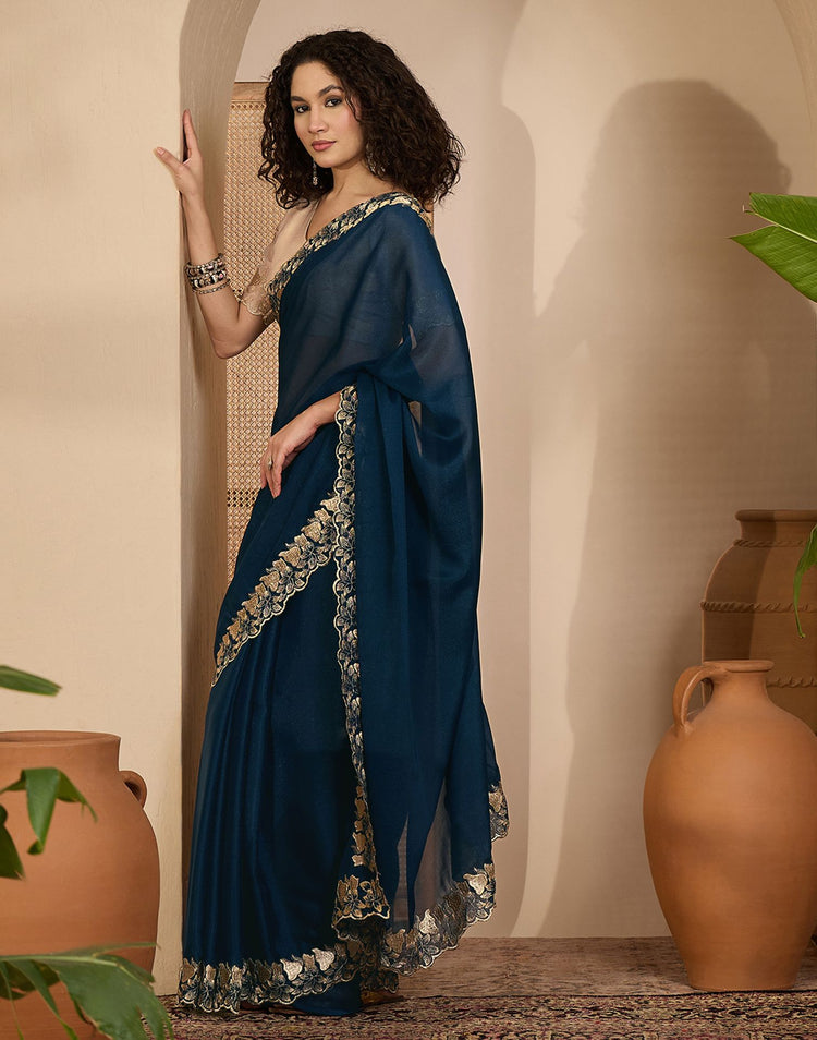 Navy Blue Shimmer Sequence Embroidery Saree