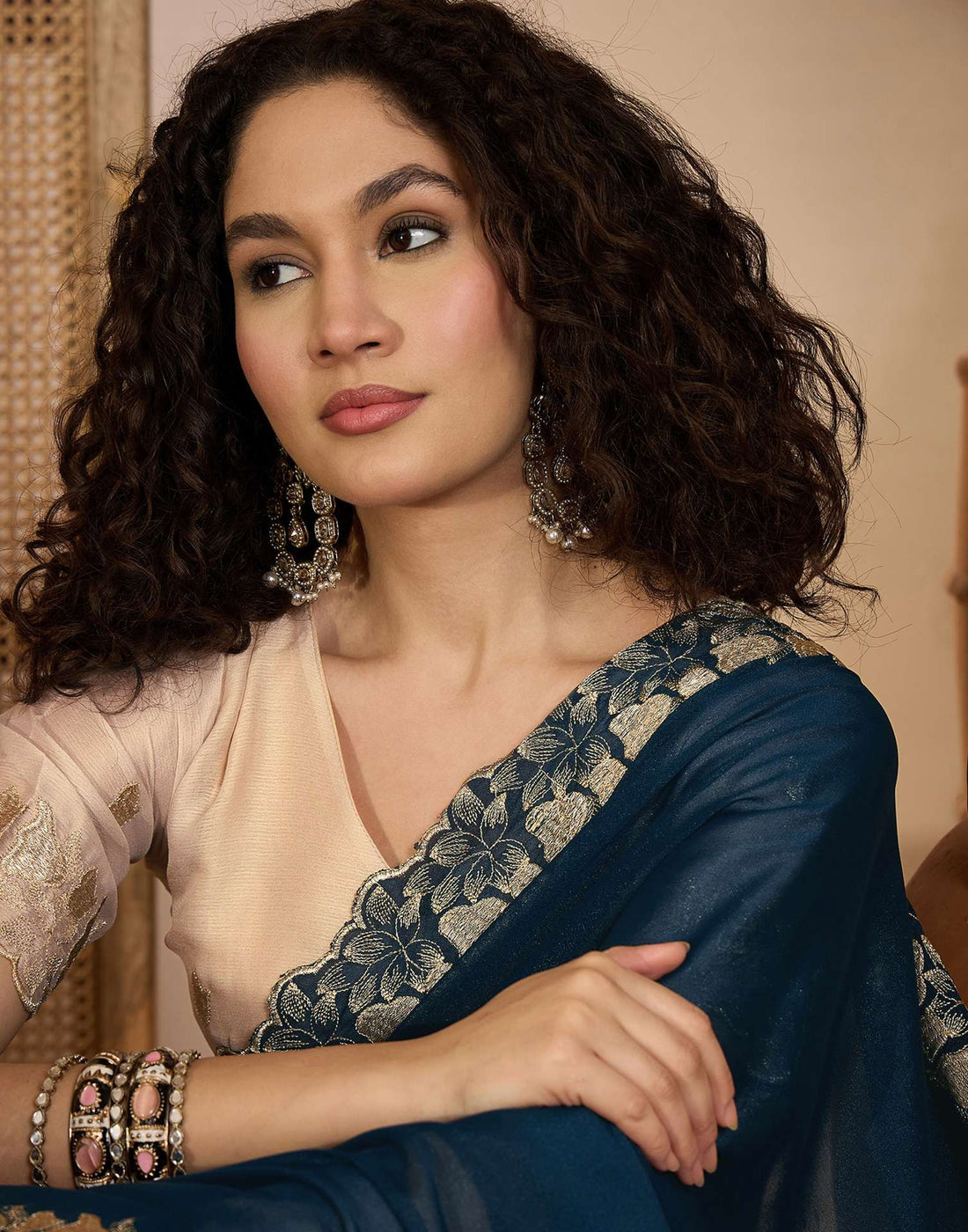 Navy Blue Shimmer Sequence Embroidery Saree