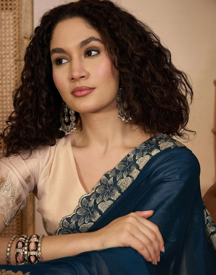 Navy Blue Shimmer Sequence Embroidery Saree